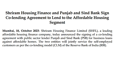 Shriram Housing Finance and Punjab and Sind Bank Sign